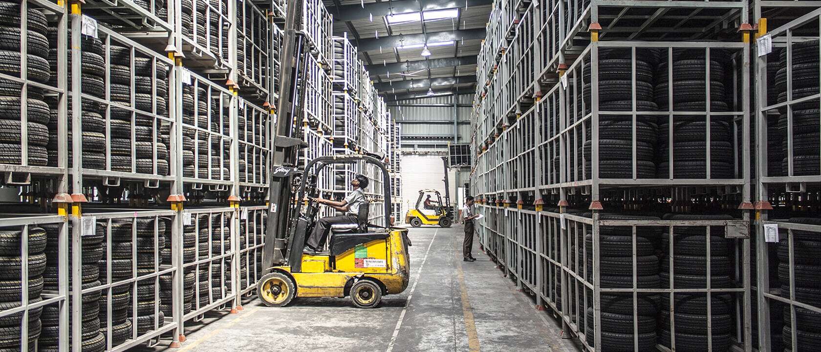 stack racks full of tires